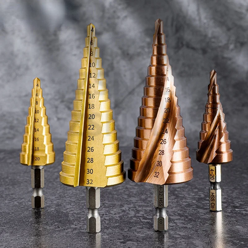 4-12mm 4-20mm 4-32mm HSS straight flute titanium coated step drill bit spiral cobalt coated wood metal core drill bit