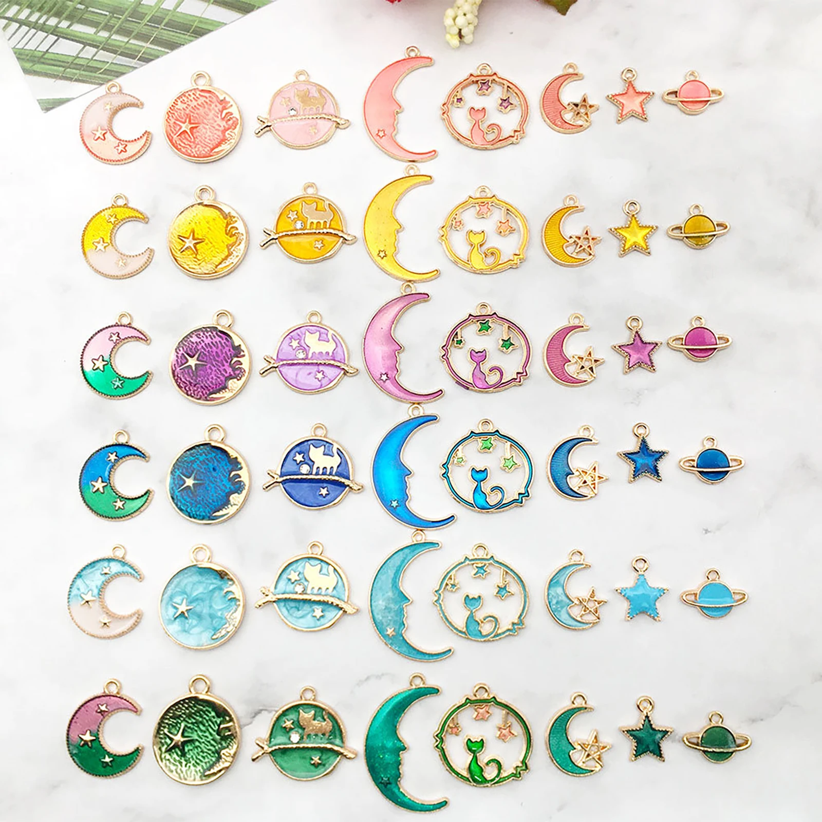 1 Set Moon Star Galaxy Enamel Charms Random Color Drop Oil Charms Zinc Alloy Pendant For DIY Bracelet Necklace Jewelry Making