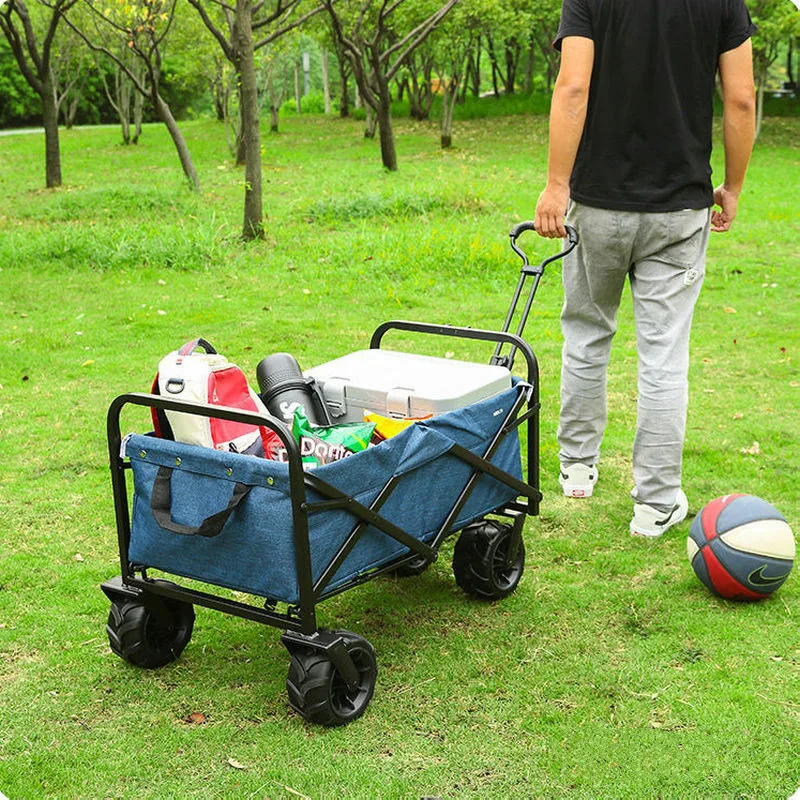 All Terrain Utility Folding Wagon With Brake, Collapsible Garden Beach Trolley, Heavy Duty Shopping Cart