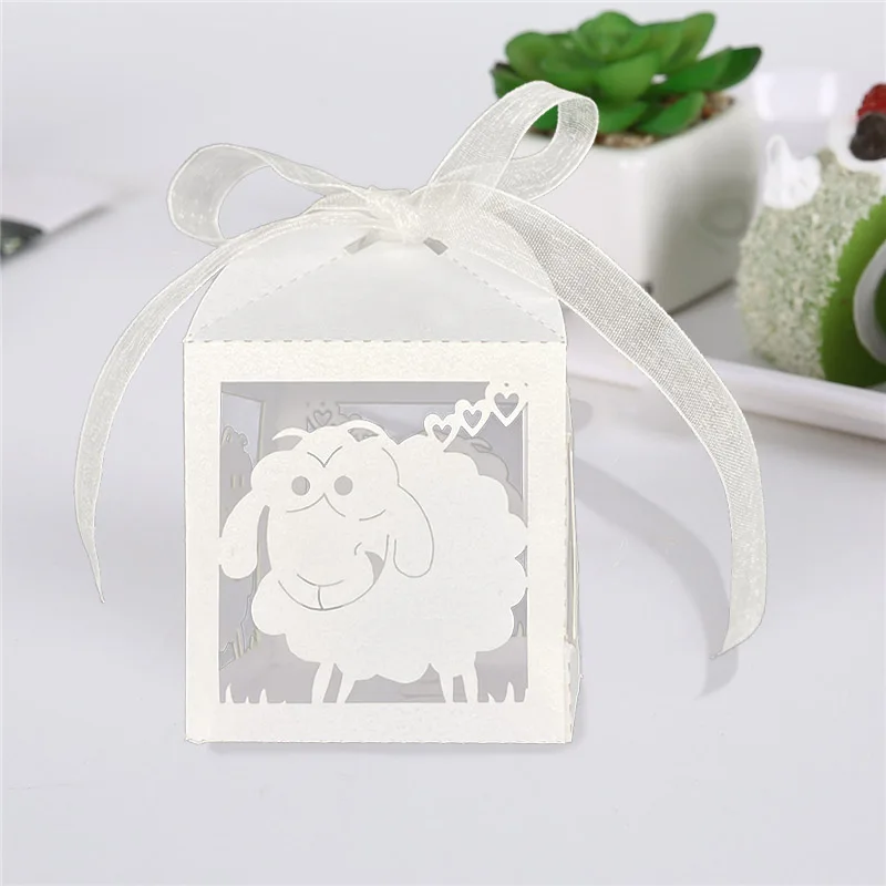 50Pcs Eid AL-Adha Sheep Candy Boxes Cookie Treat With Ribbon Wedding Favors Gift Box Baby Shower Engagement Wedding Party Decor