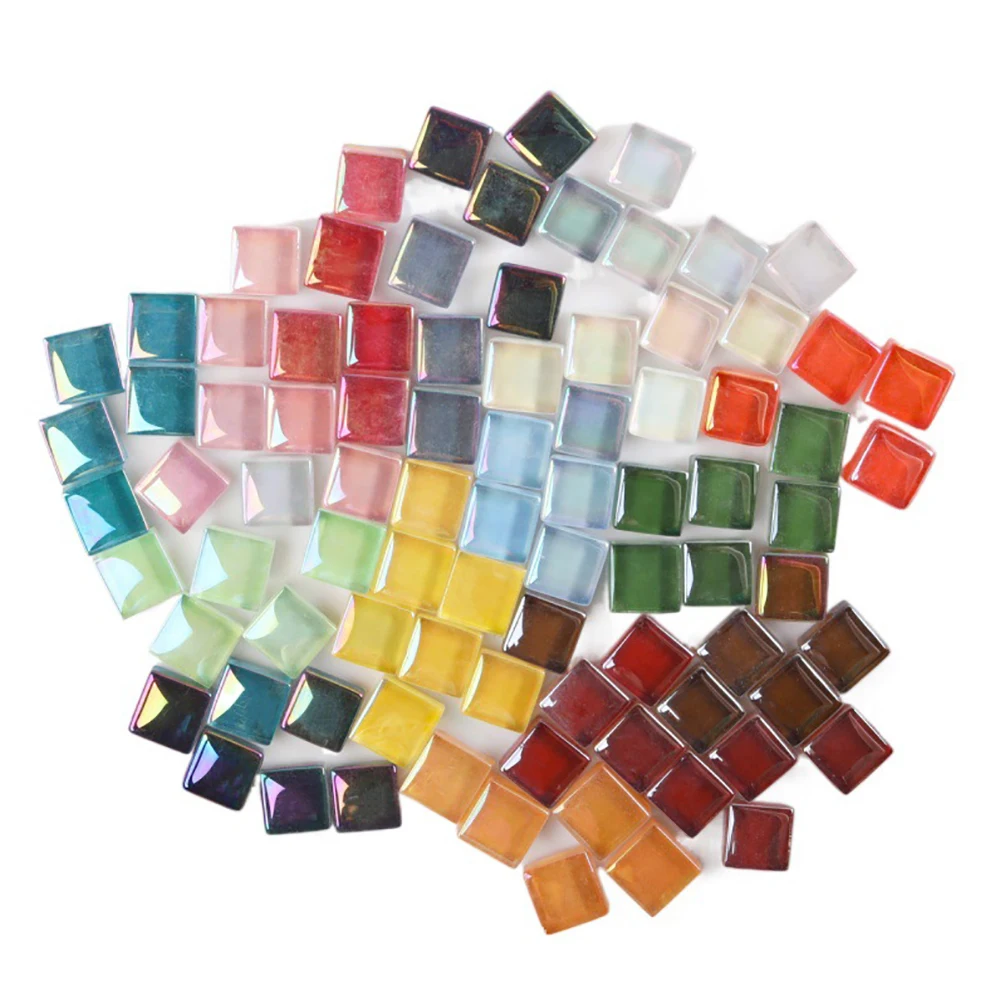 100g Square Glass Mosaic Tiles Clear Multi Color Mosaic Tile DIY Mosaic Making Stones for Hobby Arts Wall Crafts Decoration