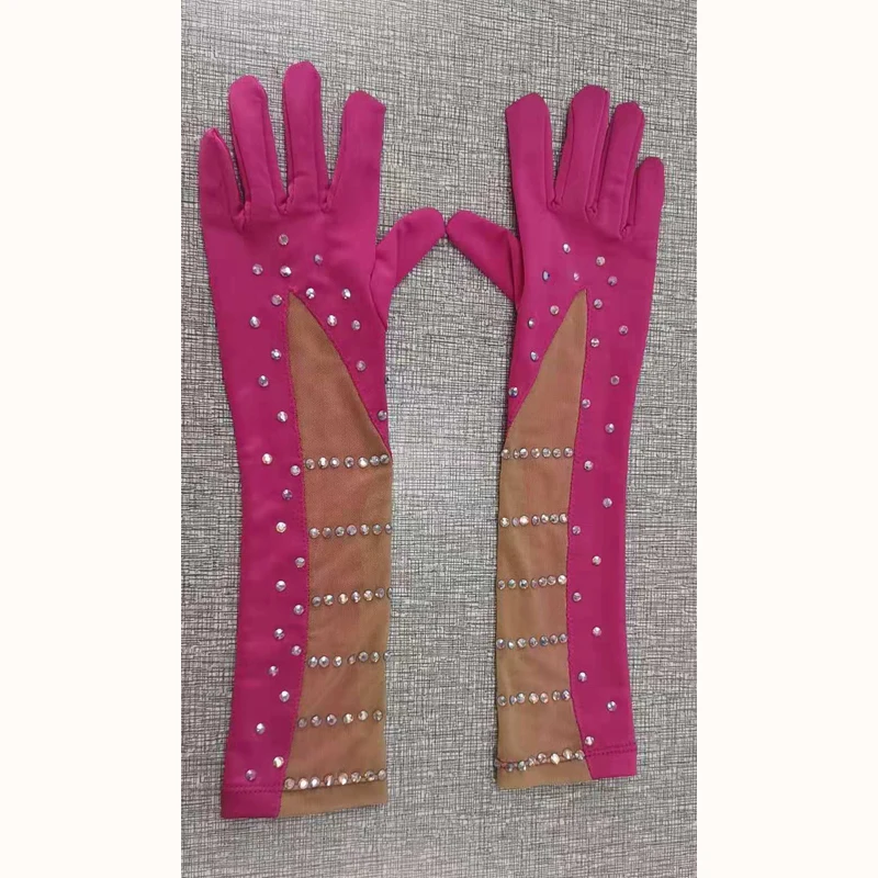 Figure Skating Rhythmic Gymnastics Children\'s Long Sleeve Adult Polyamide Fabric Competition Shiny Rhinestone Gloves