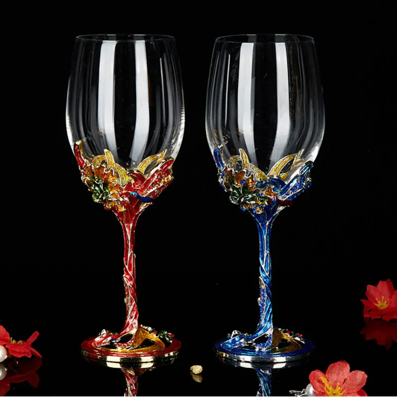 

Enamel painted European goblet glass wine glass with decanter wine glass set home wine cabinet gift decoration LB031012