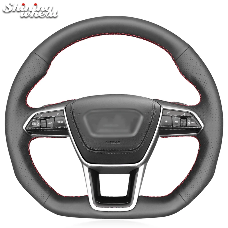 

Shining wheat Genuine Leather Steering Wheel Cover for Audi A7 (K8) 2018-2019 S6 S7 2019 A6 (C8) Avant Allroad 2018-2019