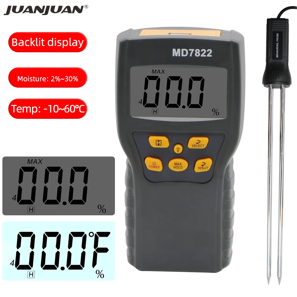 

Digital Grain Moisture Meter MD7822 Humidity Tester Contains Wheat Corn Rice Moisture Test Meter Damp Detector LCD Display