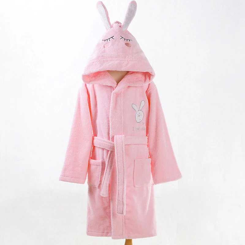 Lovely Kids Robe Boy and Girls Hooded Toweling Terry Robe 100% Cotton Winter Warm Bathrobe Soft Sleeprobe Kids Casual Homewear