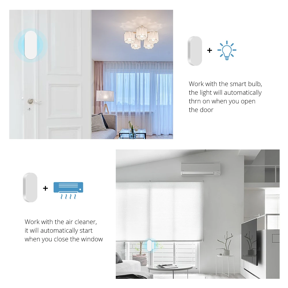 Zemismart Zigbee Tuya Smart Door Window Sensor Security Detector Real Time Automatic Alarm Support Homekit via ZMHK-01 Hub