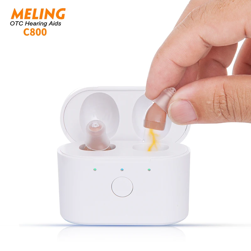 

C800 Rechargeable Invisible Hearing Aid Amplifier for Adult Seniors, Magnetic Contact Charging Box, Assist Feedback Reduce