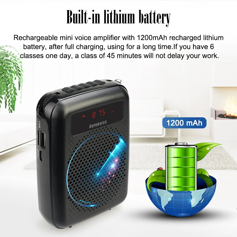 RETEKESS PR16R Мегафон Портативный 12 Вт FM Запись Усилитель Голоса Учитель Микрофон Динамик Mp3-плеер FM-радио для туристического гида экскурсий на о...