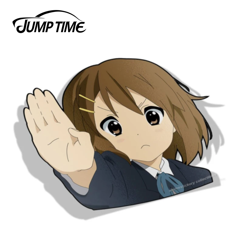 Jump Time 13cm x 11.2cm For K-ON! Yui Hirasawa BIG HEAD Anime Decal Vinyl Sticker Car Truck Window Waifu Stickers Car Covers