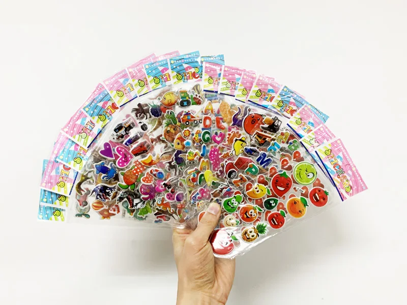 Pegatinas de dibujos animados 3D para niños y niñas, juguetes adhesivos impermeables de PVC para álbum de recortes, 12 hojas por paquete