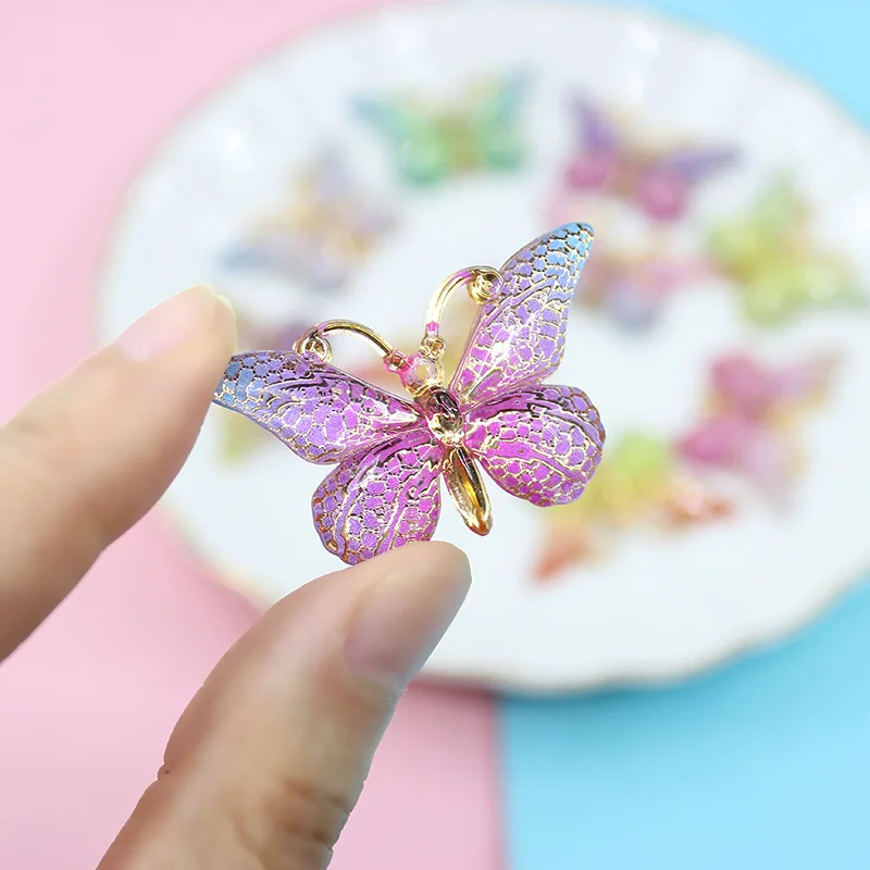 23*38mm Bling Colorful Butterflies Self-Adhesive Patch Acrylic Flatbacks Sticking Drill DIY Clothing Jewelry Home Supplies 10pcs