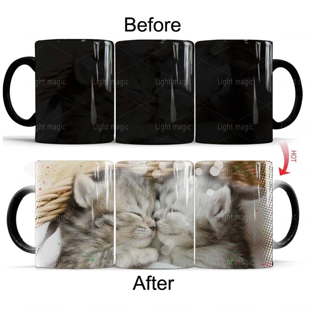 

Kitten Magic Coffee Mug 350ml Ceramic Color Changing Mug and Tea Cup Cat Lover Friends Birthday Gift