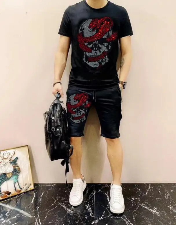 Rhinestone  tracksuit  Mens   Oversize brand designer  Sleeveless  Men's suits