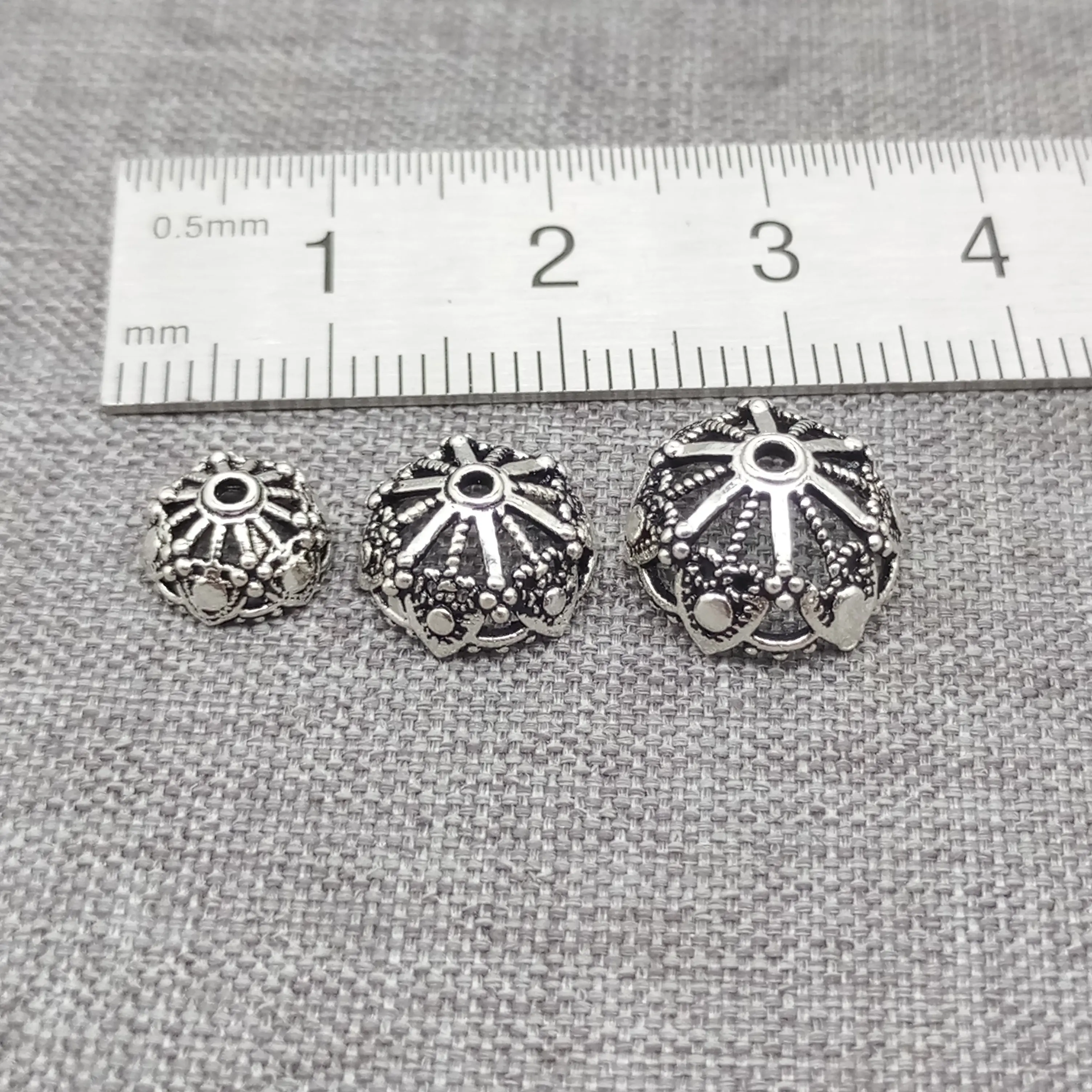 925 Sterling Silver Oxidized Flower Bead Caps Heart Type 8mm 10mm 12mm 16mm