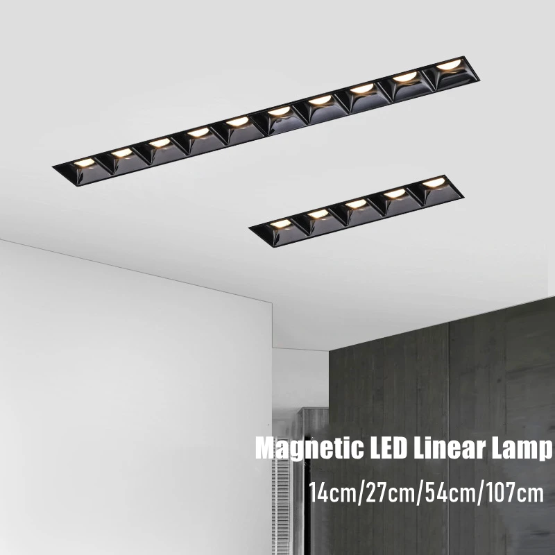 Framless Recessed Magnetic Linear Lamp Ra90 LED Dimmable Ceiling Borderless Long Strip Spotlight Grille Light for Living Room