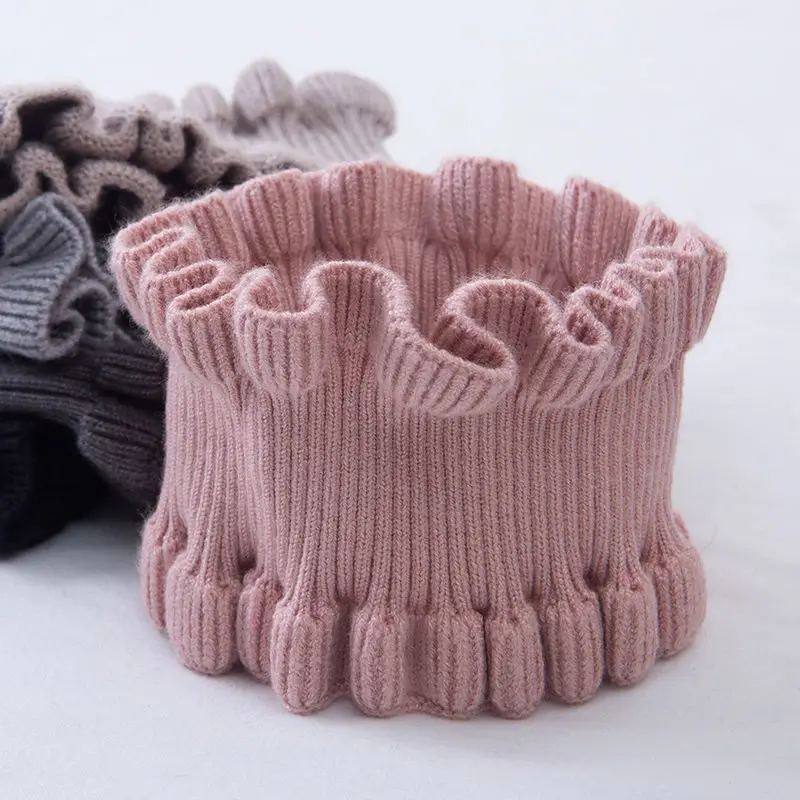 Korean Solid Color Elastic Wool Knit Fake Collar Pullover Lace Ruffle Headband Bracer Women Winter Neck Guard Warm Scarf Q37