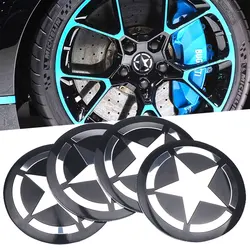 Emblème étoile à cinq branches, capuchons de moyeu central de roue de voiture, autocollants décoratifs pour Jeep Ranegade Wrangler Fosot Grand Traffboussole, 4 pièces