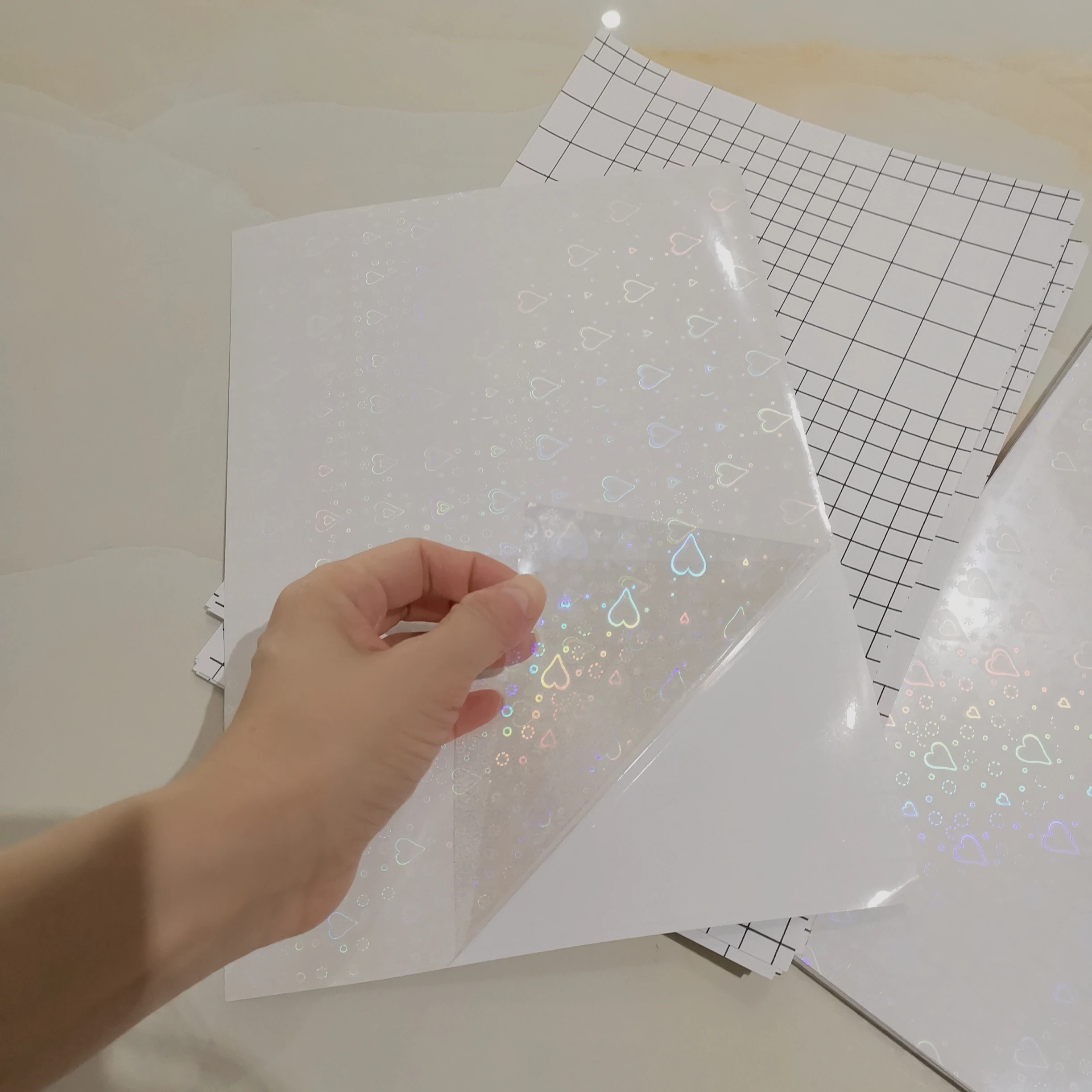 Holographicy Self Adhesive Love Heart Foil Backside Tape Back Hot Stamping On Paper 50 Sheets DIY Package Color Card