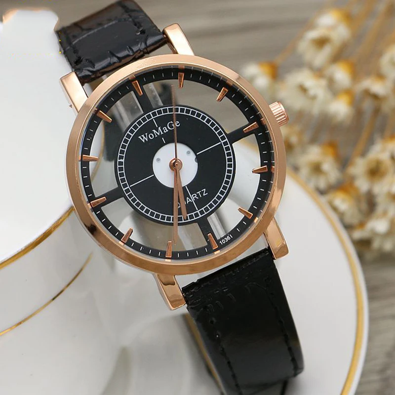 UTHAI CE97 Double-sided Hollow Transparent Chassis Watch Casual Personality Belt Quartz Watch