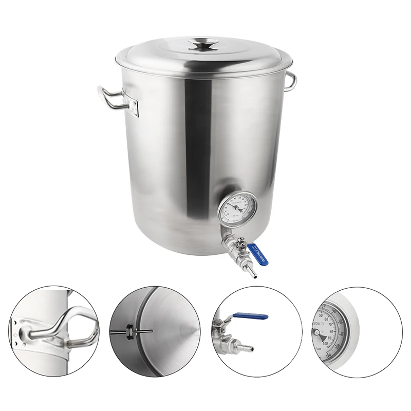 Stainless Steel 40L Beer Kettle,Wort Fermentation Brewing Pot,Weldless Thermometer & Ball Valve Quick Disconnects Kit