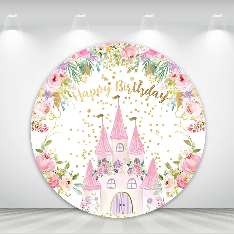 MOCSICKA Fondo de fotografía redondo de feliz cumpleaños decoración de castillo accesorios de estudio Baby Shower foto telón de fondo Banner