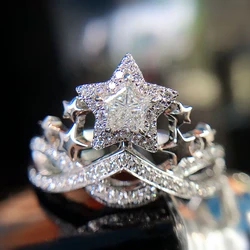 Huitan Chic Star Design Women's Rings with Dazzling Cubic Zirconia Romantic Wedding Party Finger-rings Gift Newly Trendy Jewelry