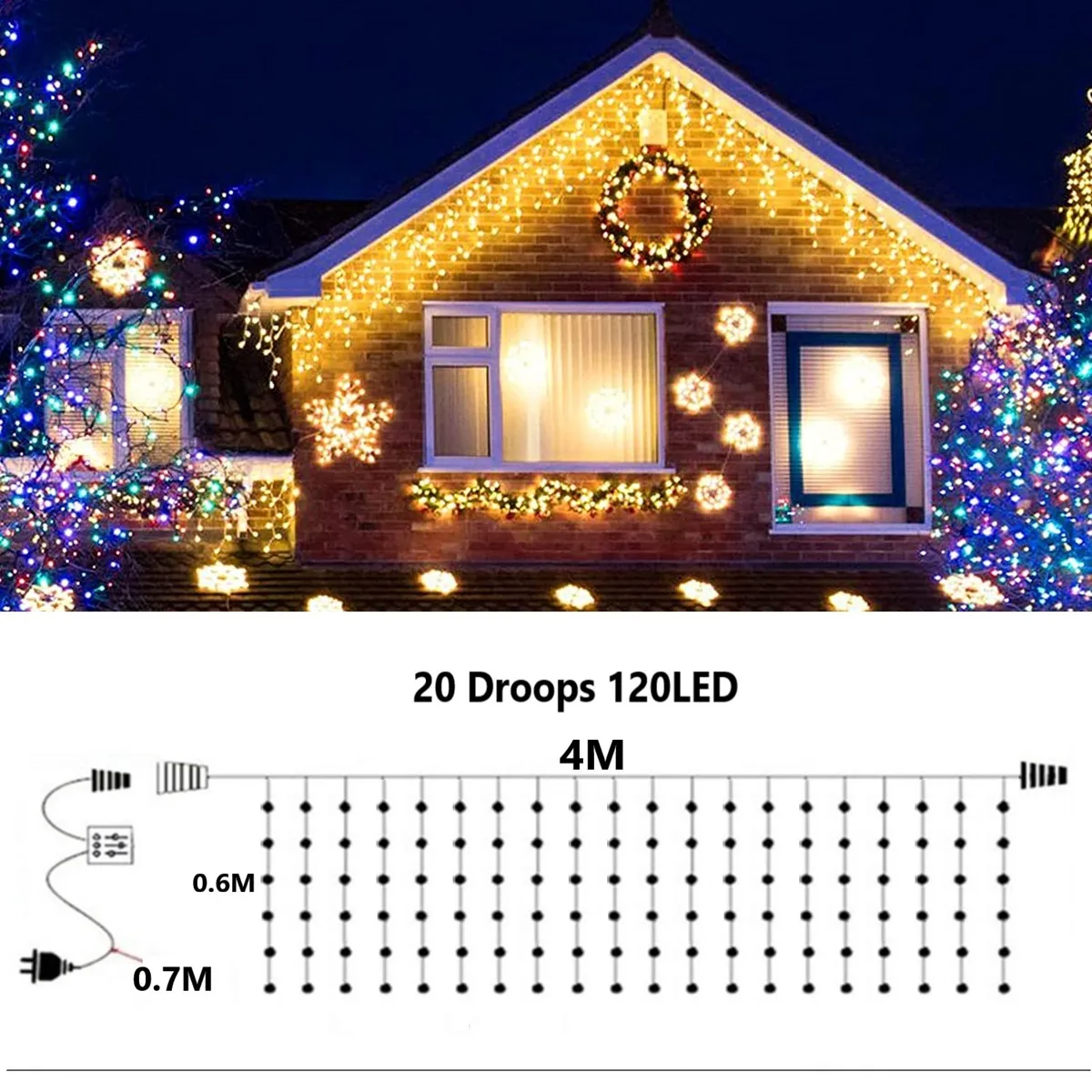 Outdoor Christmas Decoration 10M-40M LED Garland Curtain Lights Festoon Home House Eave Garden Decors For New Year Wedding Party