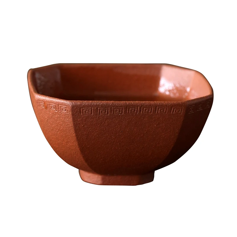 ★Yixing raw ore handmade purple sand pinmingbei section mud purple mud downhill mud vermilion mud square Huiwen cup 80CC