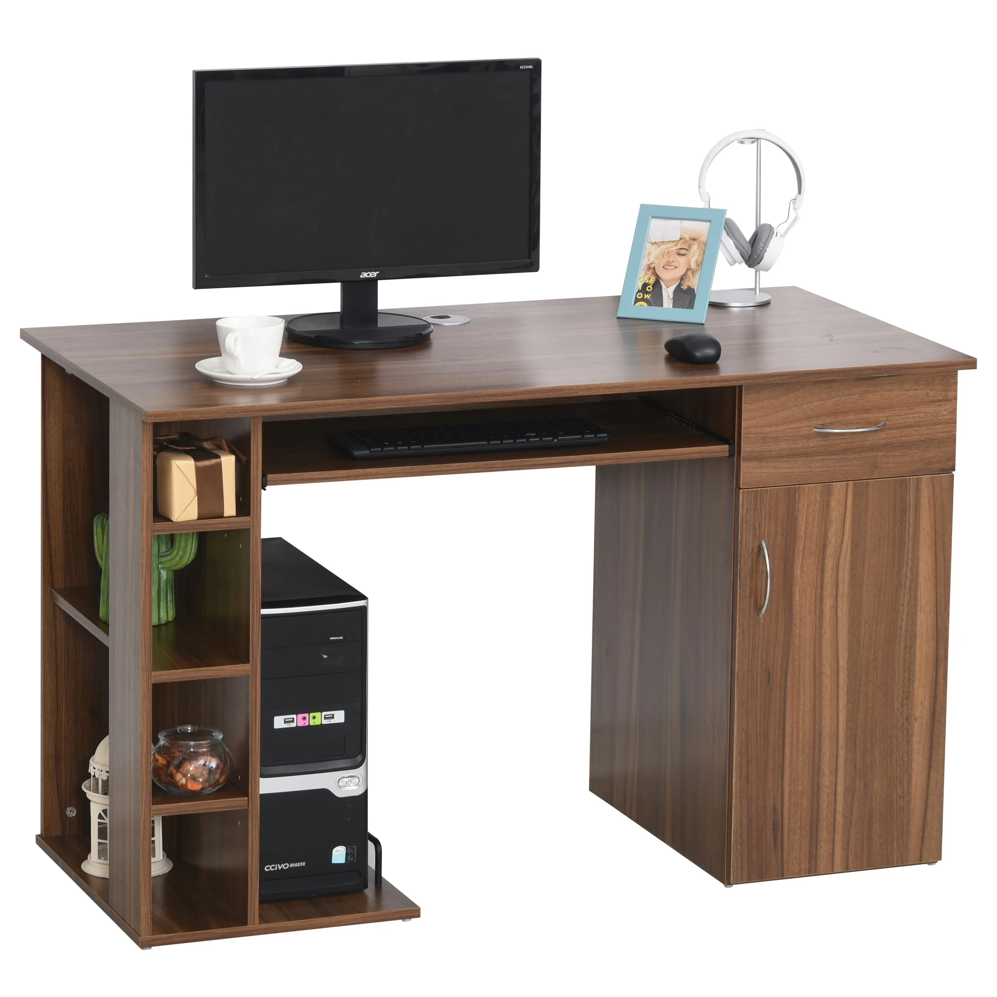 HOMCOM PC desk table with open shelves and adjustable shelves stand for CPU 120x60x74 cm Wood