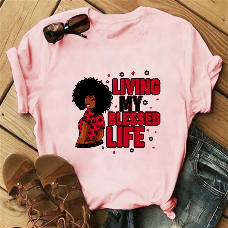 

Living My Blessed Life Letter Printed Women Graphic Mujer Camisetas Clothing Lady Tops Clothing Tees Print Female Tshirt T-Shirt