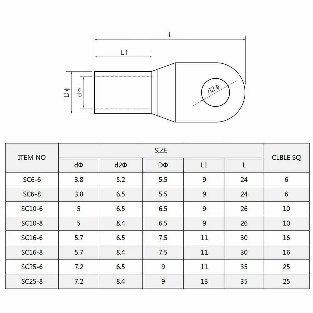 10/20PCS 6-35mm2  Tinned Copper Cable Lug Ring Battery Crimping Terminals Wire Welding Connectors