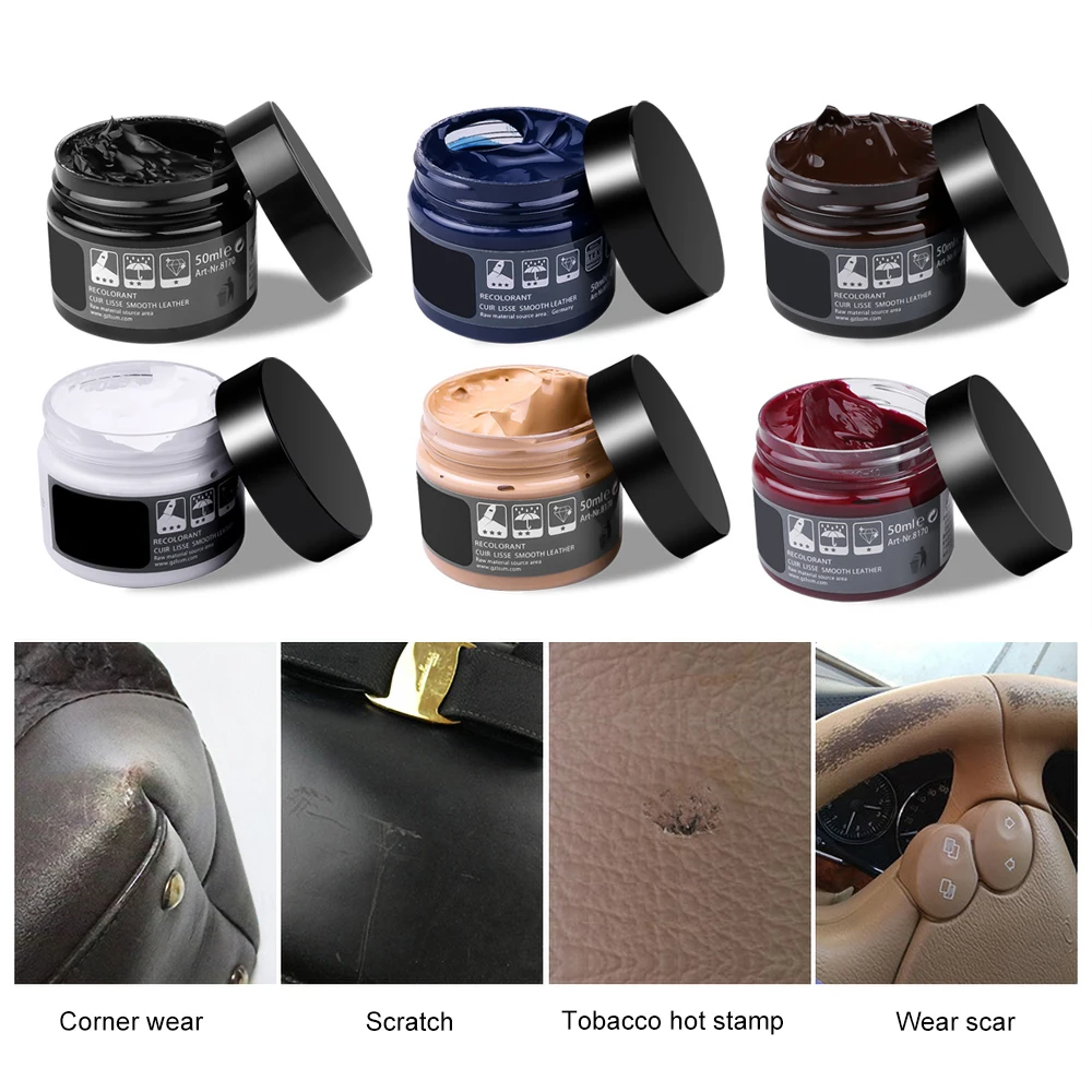 Couro Recoloring Balm Repair Kit Ferramenta de reparo da pele líquida Auto Seat Holes Scratch Cracks Rps, Conjunto de restauração, sapatos, sem calor