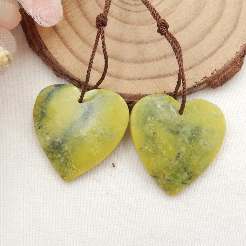 Jewelry accessories, Birthday gift,Natural Serpentine Carved Heart-shapedfashion Earring Beads 24x24x4mm7.3g