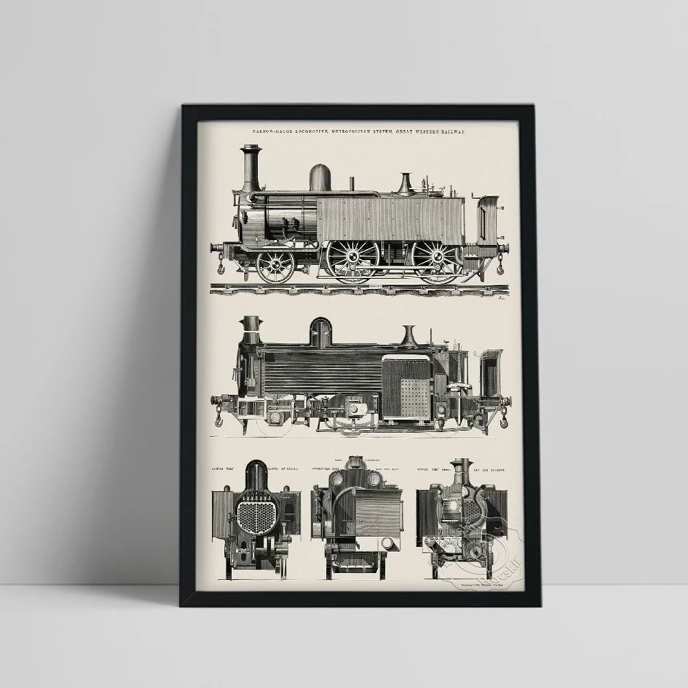 Retro Steam Train Engine Poster, Engine Train And Its Compartments Design Prints Art, Living Room Home Decor, Toy Train Boy Gift