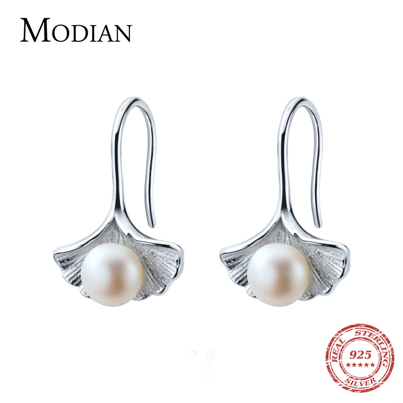 Modian nouvelle vente réel 925 en argent Sterling coquille perle boucles d'oreilles classique élégant charme balancent oreille pour les femmes bijoux fins cadeau