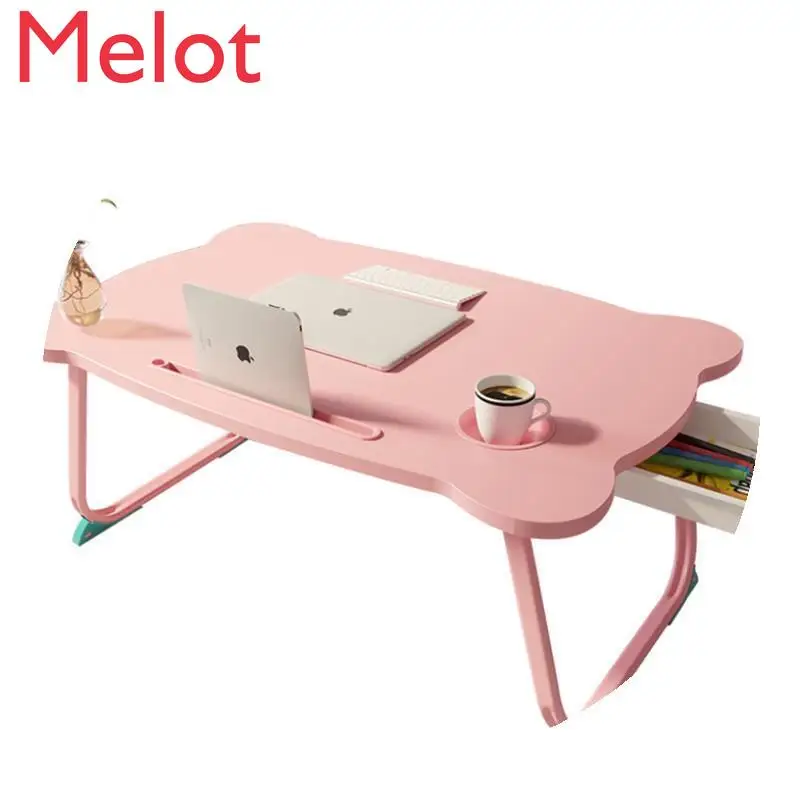 

High-End Luxury Pink Table Bed Dormitory Student Computer Desk Small Folding Lazy Table Bay Window Bedroom Sitting Desk