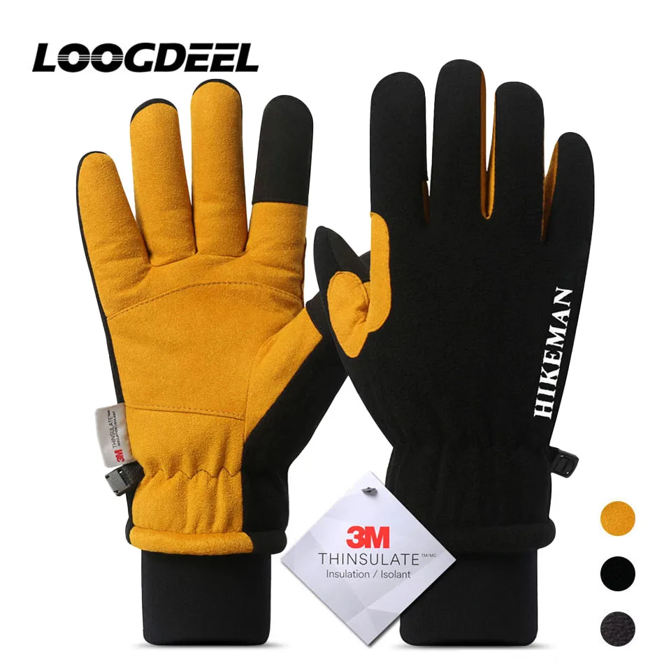 LOOGDEEL Ski Gloves Men Women Winter Warmth Touch Screen Double Windproof Wear-resista Outdoor Sport Fitness Training Ski Gloves