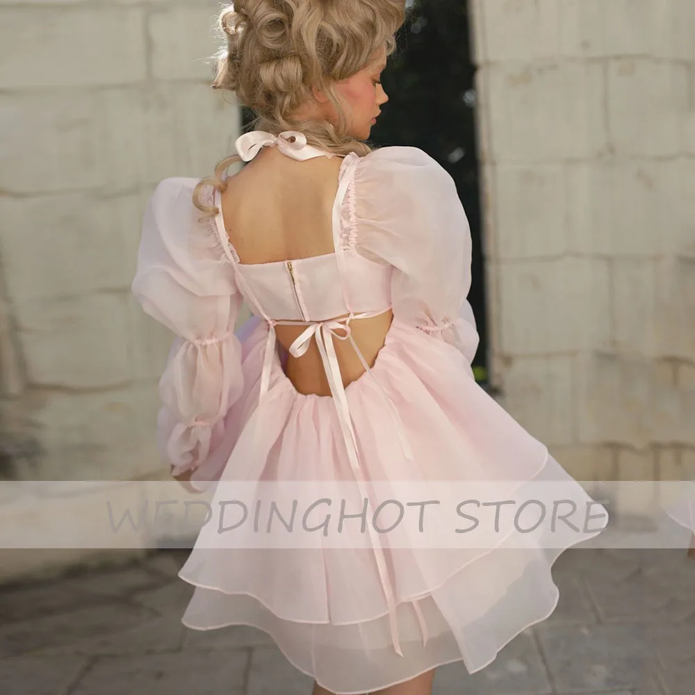 Robe de soirée Lolita rose en Organza pour filles, tenue de bal élégante, Chic, manches bouffantes, 2022