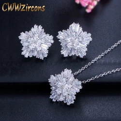 CWWZircons Brand Ladies Fashion Jewelry AAA Cubic Zirconia Snow Flower Pendant Necklace Earring Sets for Women Gift T208