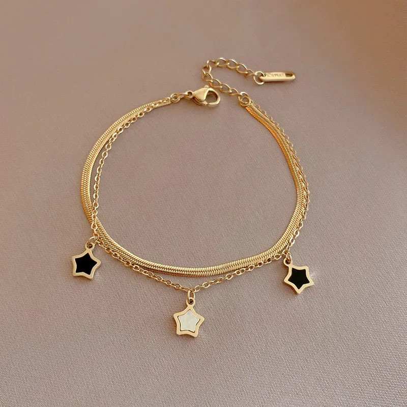 MEYRROYU Stainless Steel Two Layer Enamel Star Pendant Necklace For Women Bracelet 2021 Trendy Party Fashion Jewelry pulseira