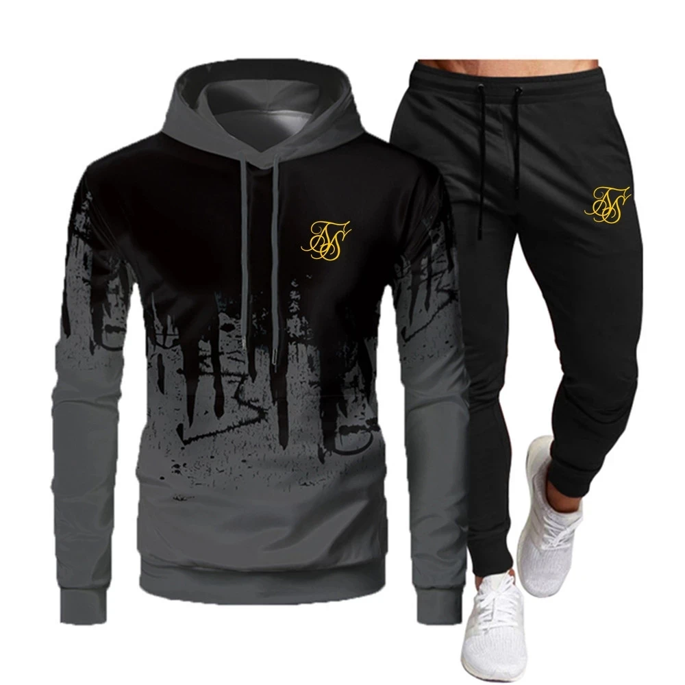 

Men's Fashion Sik Silk Hoodie Sportswear Men's Clothes Jogging Casual Sportswear Men's Running Sports Suit + Pants 2-piece Set