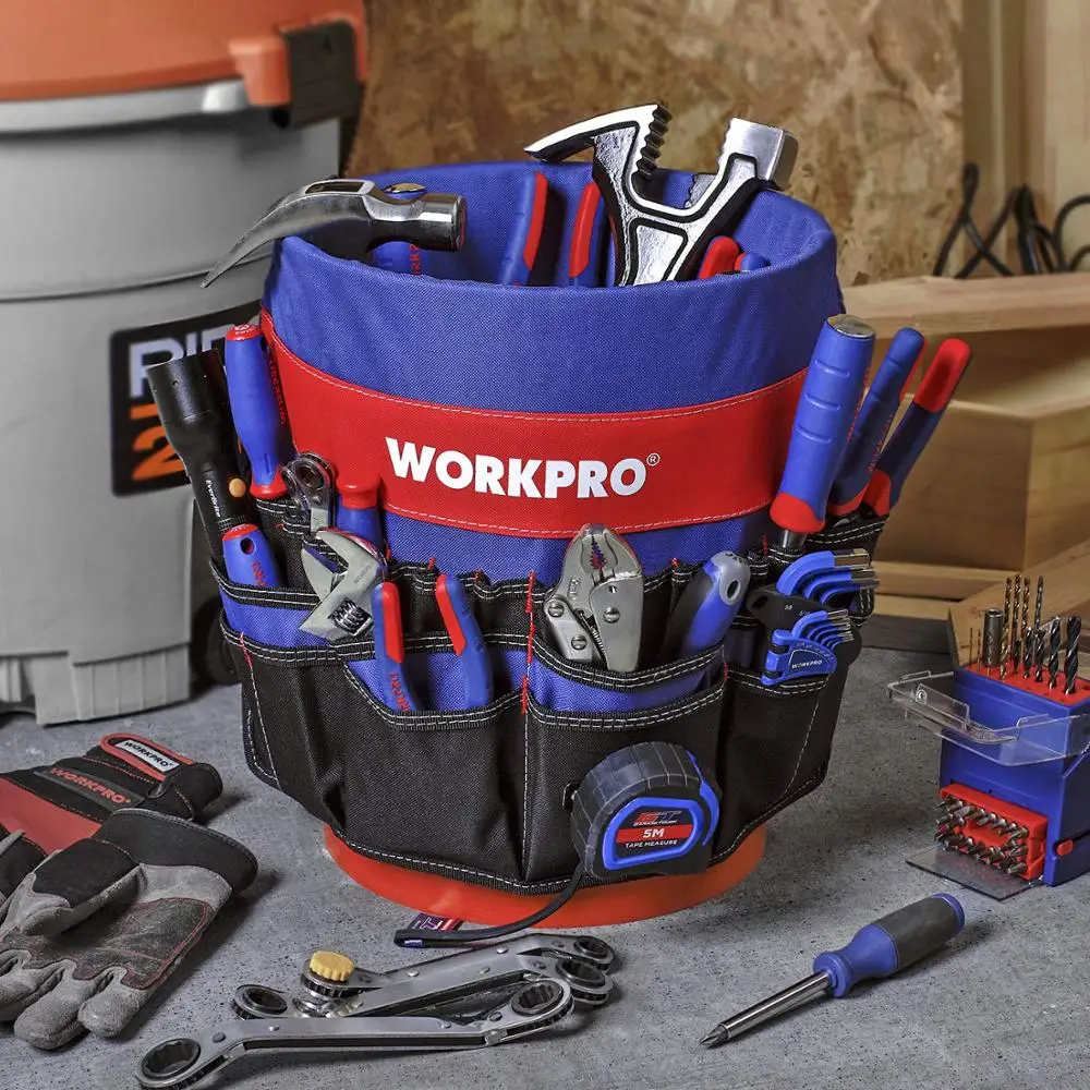 WORKPRO 5 Gallon Bucket Tool Organizer Bucket Boss Tool Bag with 51 Pockets Fits to 3.5-5 Gallon Bucket (Tools Excluded)