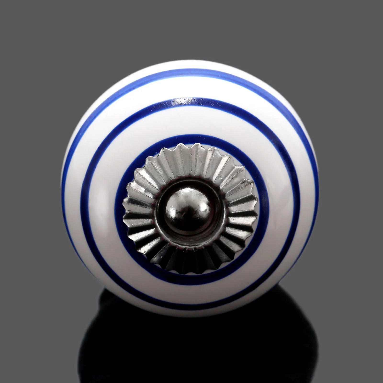 1Pc Stylish Navy Blue White Stripe Ceramic Door Knobs Cabinet Cupboard Wardrobe Drawer Pull Handles Round Ball Furniture Handles