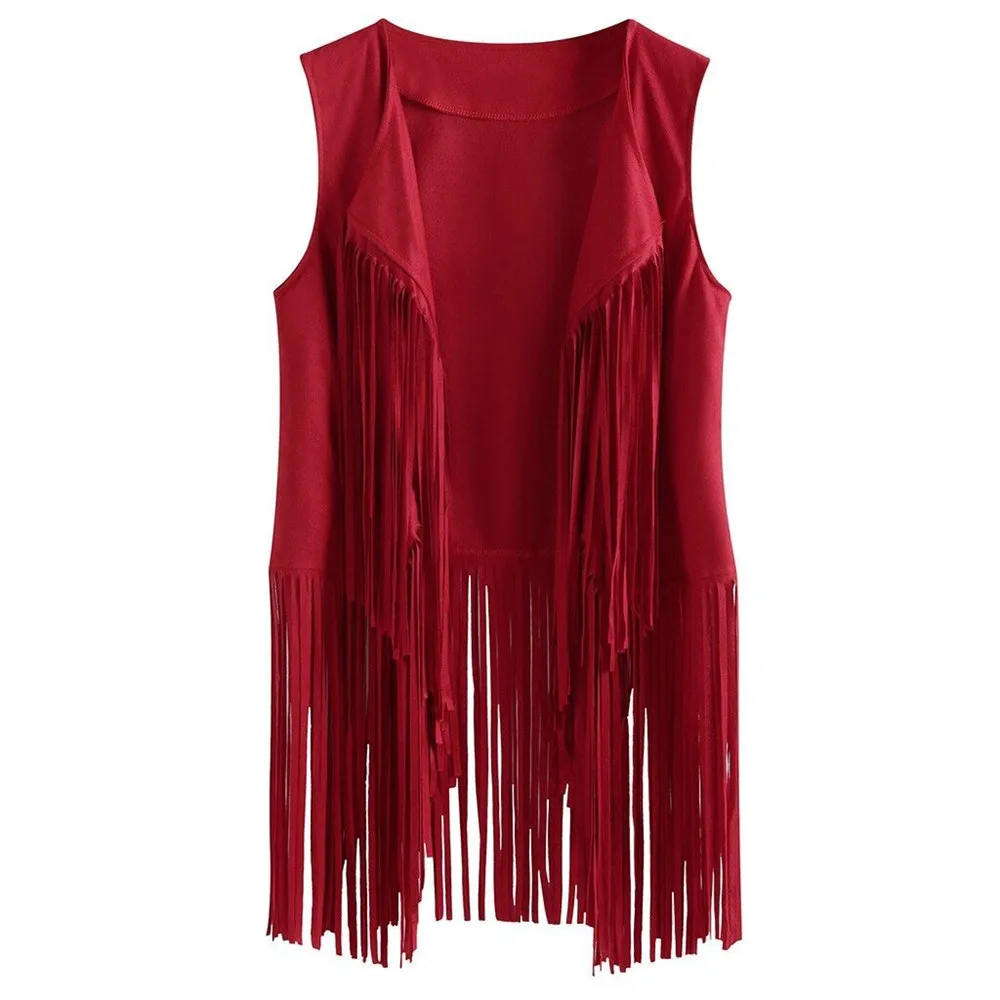 Women Sleeveless Tassel Fringe Jacket Womens Multi-size Jackets Coats