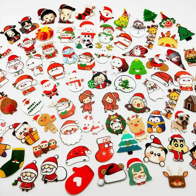 

20Pcs Random Christmas Broochs Acrylic Cute Cartoon Badges Students Christmas Small Gift Christmas Badge Cute INS Tide Brooch