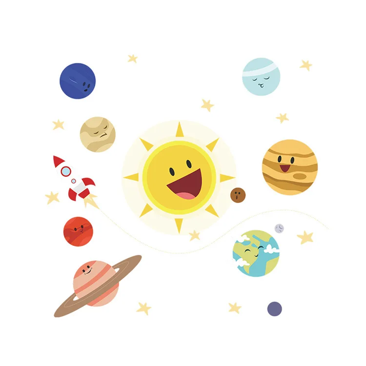 Cartoon-Sonnensystem-Planeten-Wandaufkleber Kinderzimmer-Hintergrunddekoration Selbstklebende Tapete Schlafzimmerdekoration Abnehmbare Aufkleber – Detail 6