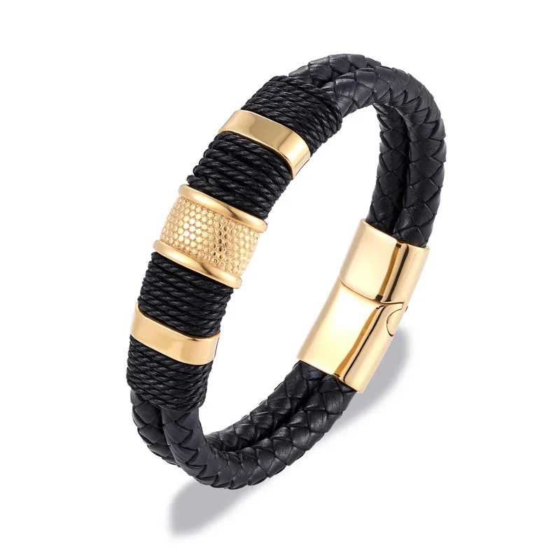 MKENDN Punk Männer Schmuck Schwarz/Braun Geflochtenes Leder Armband Edelstahl Magnetverschluss Mode Armreifen 19/21/23 cm – Detail 6