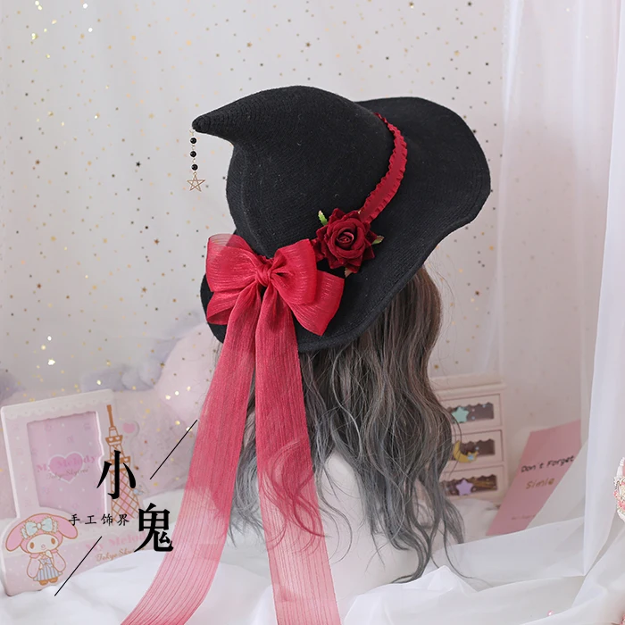 

Original Halloween Lolita Lolita roses large bow Halloween witch hat cos