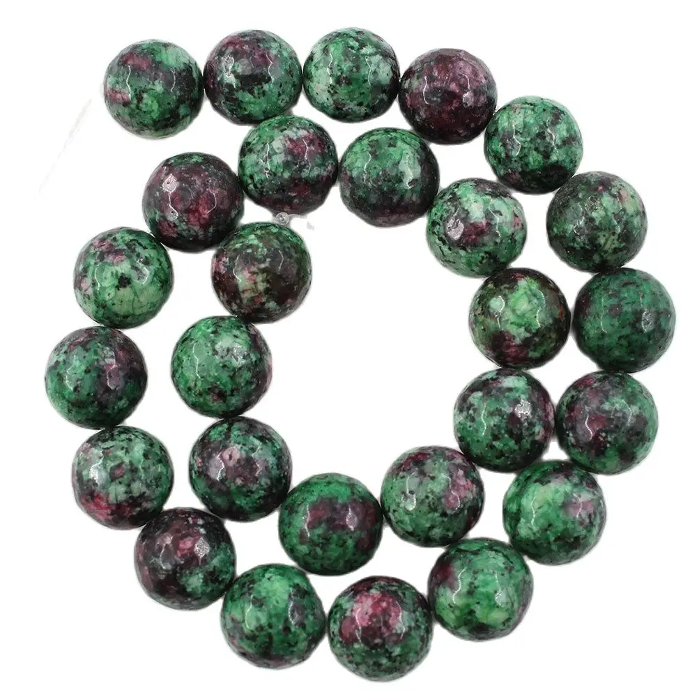 

APDGG Natural 14mm Ruby Zoisite Faceted Round Gemstone Beads 15" Strand Jewelry Making DIY